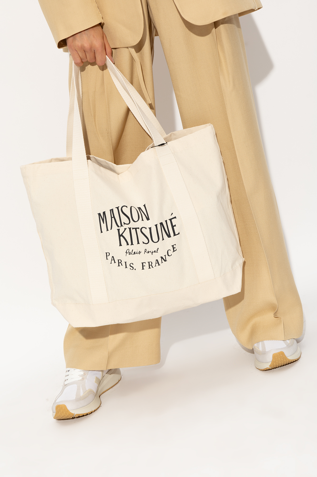 Cream Shopper bag with logo Maison Kitsuné - Vitkac GB